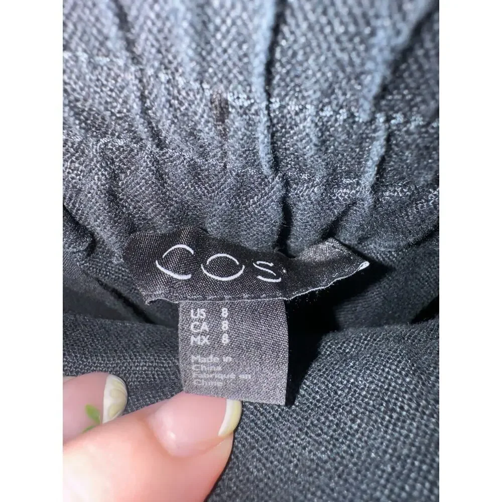 Cos Linen Pants Cuffed Drawstring Loose Fit Ankle In Washed Out Black Size 8
